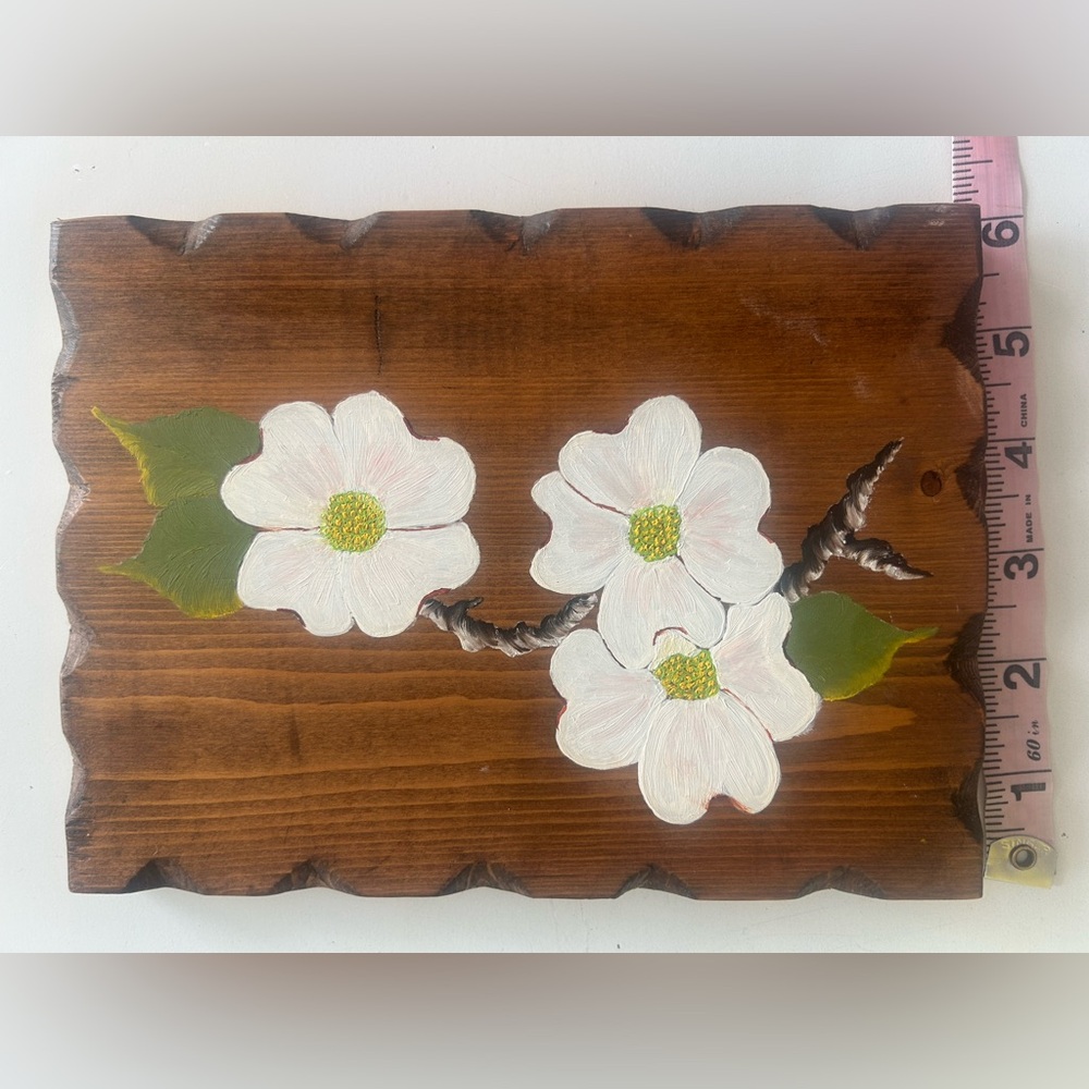 Hand Painted Wooden Art Accent - Dogwood Blossoms 8” x 6”